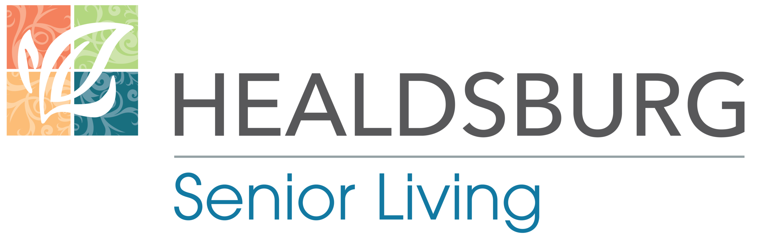 logo of Healdsburg Senior Living with colorful icon with leaf